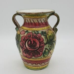 Made in Italy hand painted floral Bud Vase two handle vintage